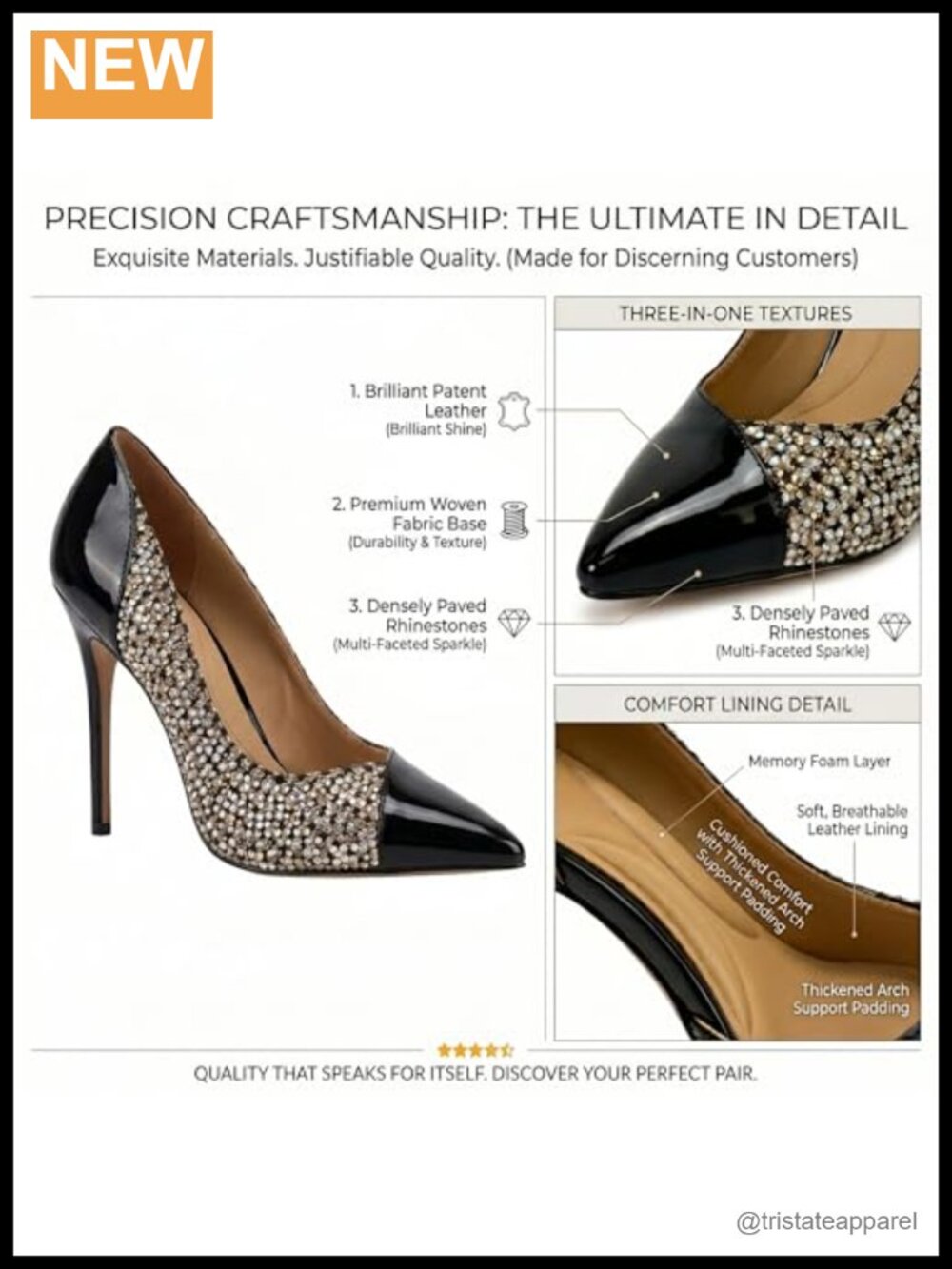 Rhinestone Pointed Toe Stiletto Pumps Faux Leather Dress Heels Wedding Party - Picture 5 of 5
